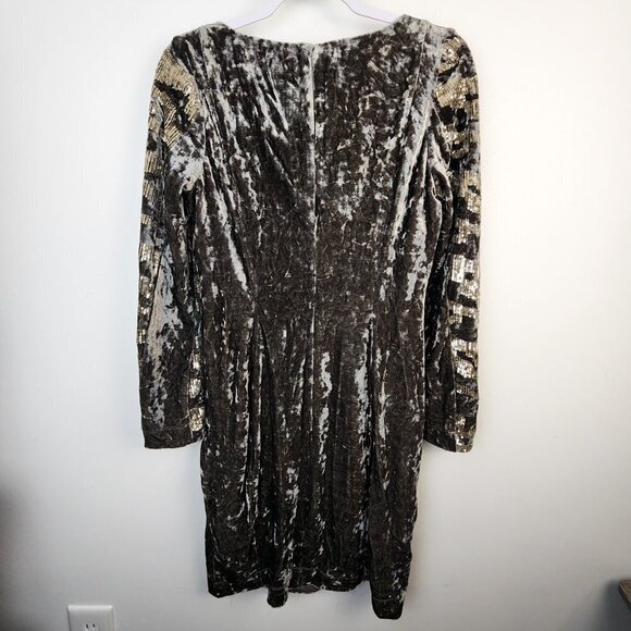 Boston Proper Gray Velvet Sequin Holiday Dress Size 5 Long Sleeve Glam Holiday - Picture 6 of 6